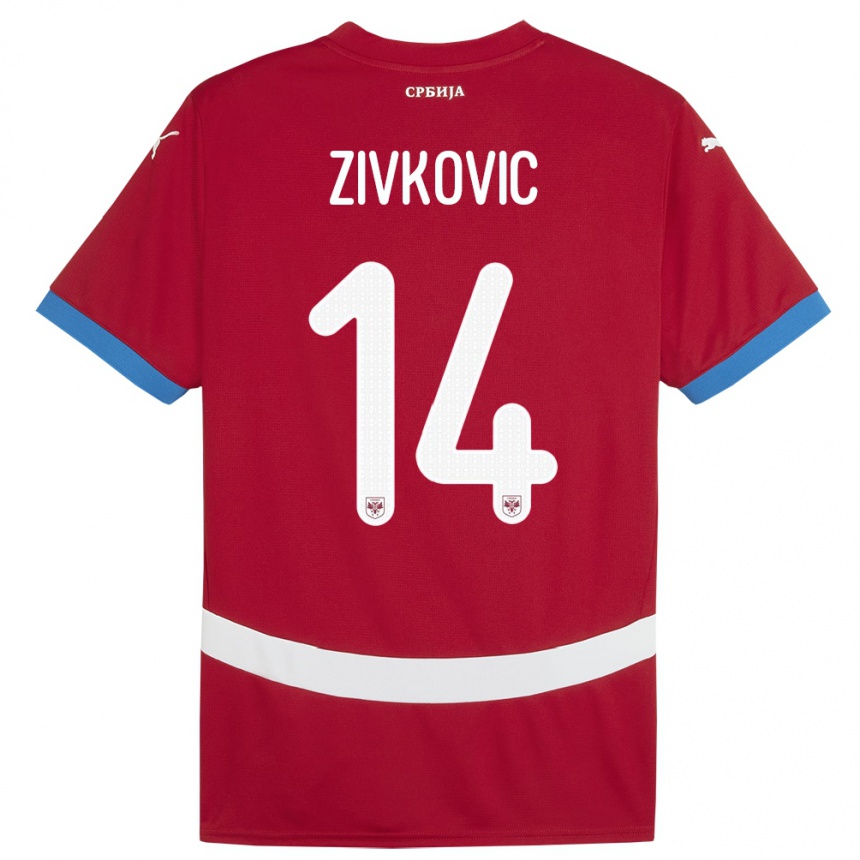 Kids Football Serbia Andrija Zivkovic #14 Red Home Jersey 24-26 T-Shirt Uk