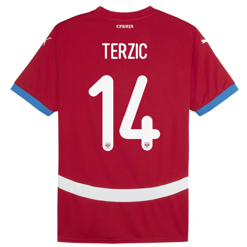 Kids Football Serbia Aleksa Terzic #14 Red Home Jersey 24-26 T-Shirt Uk