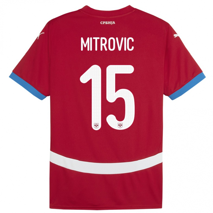 Kids Football Serbia Stefan Mitrovic #15 Red Home Jersey 24-26 T-Shirt Uk