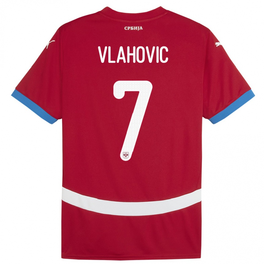 Kids Football Serbia Dusan Vlahovic #7 Red Home Jersey 24-26 T-Shirt Uk