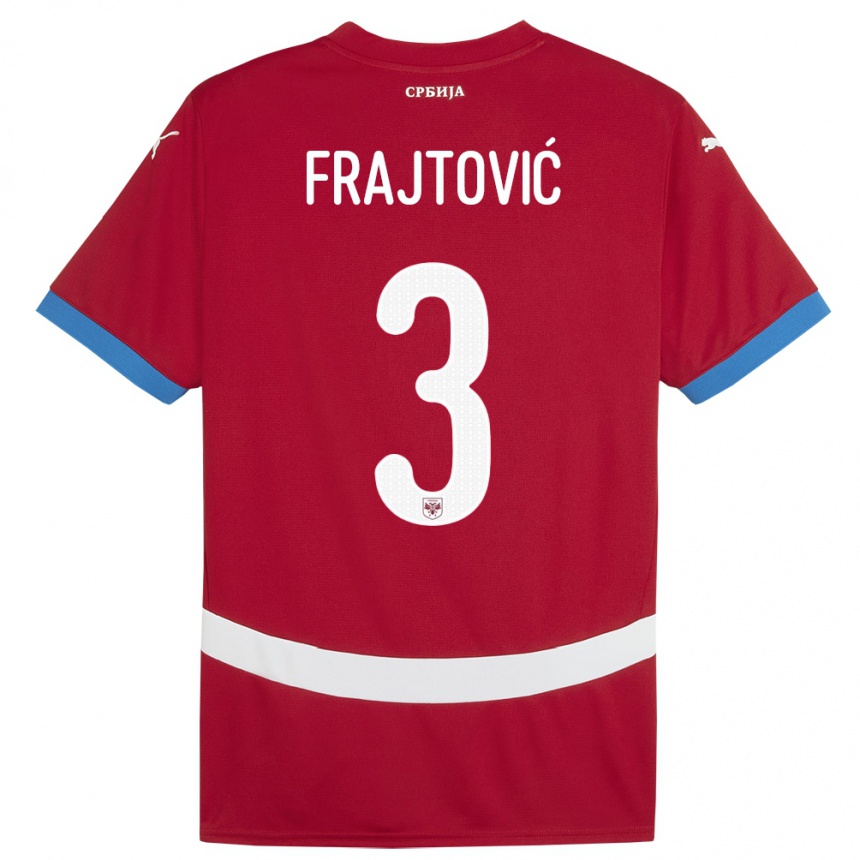 Kids Football Serbia Andela Frajtovic #3 Red Home Jersey 24-26 T-Shirt Uk