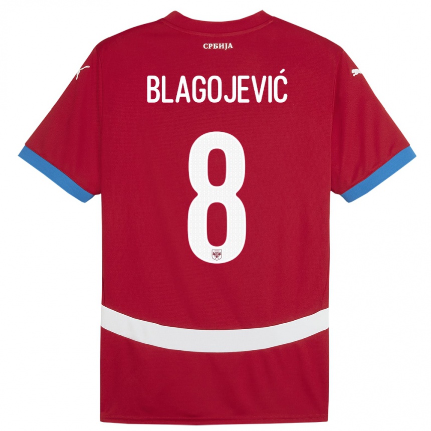 Kids Football Serbia Dina Blagojevic #8 Red Home Jersey 24-26 T-Shirt Uk