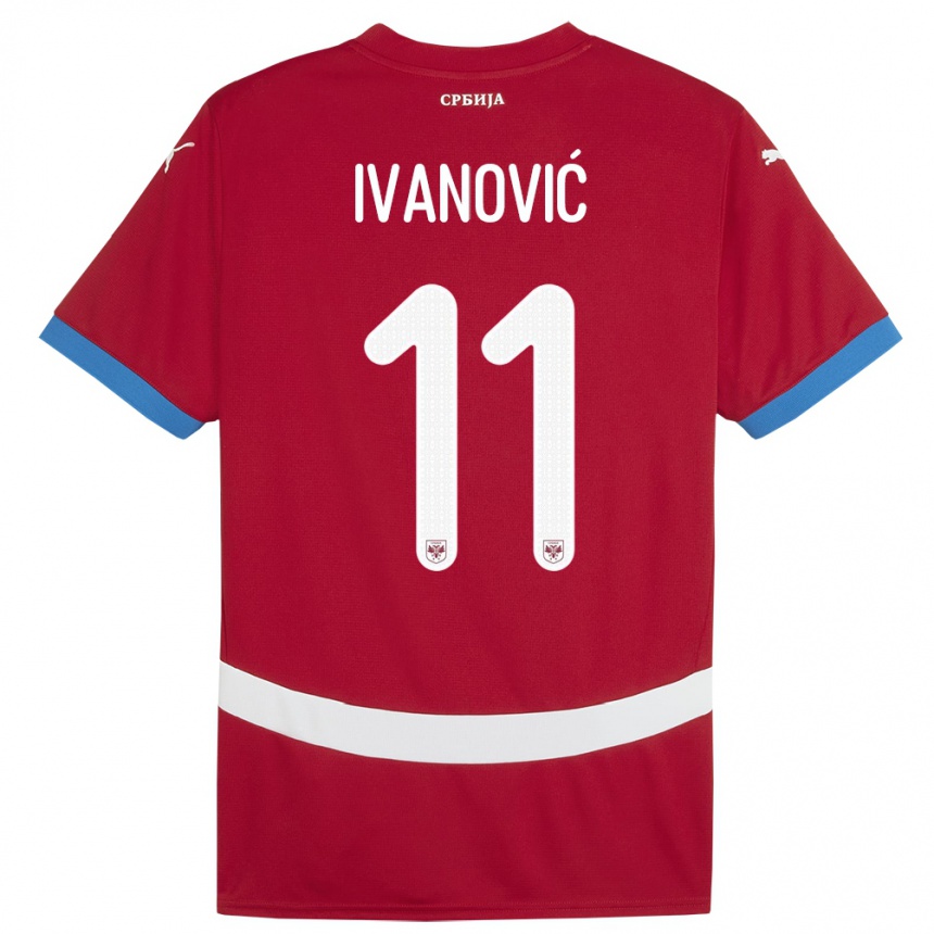 Kids Football Serbia Miljana Ivanovic #11 Red Home Jersey 24-26 T-Shirt Uk