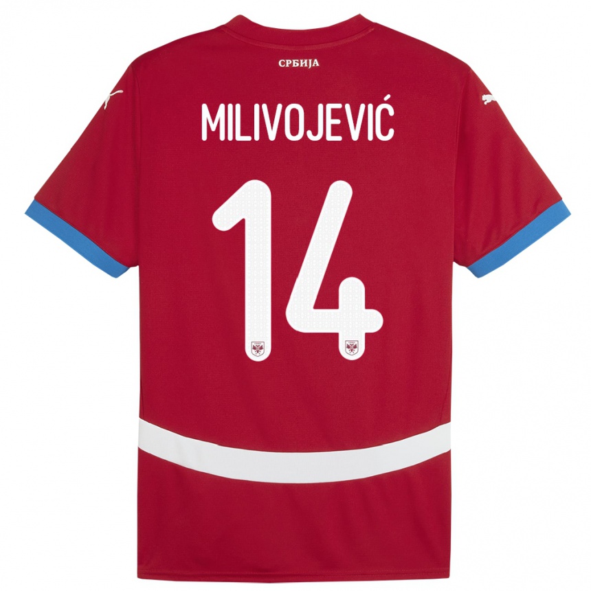 Kids Football Serbia Vesna Milivojevic #14 Red Home Jersey 24-26 T-Shirt Uk