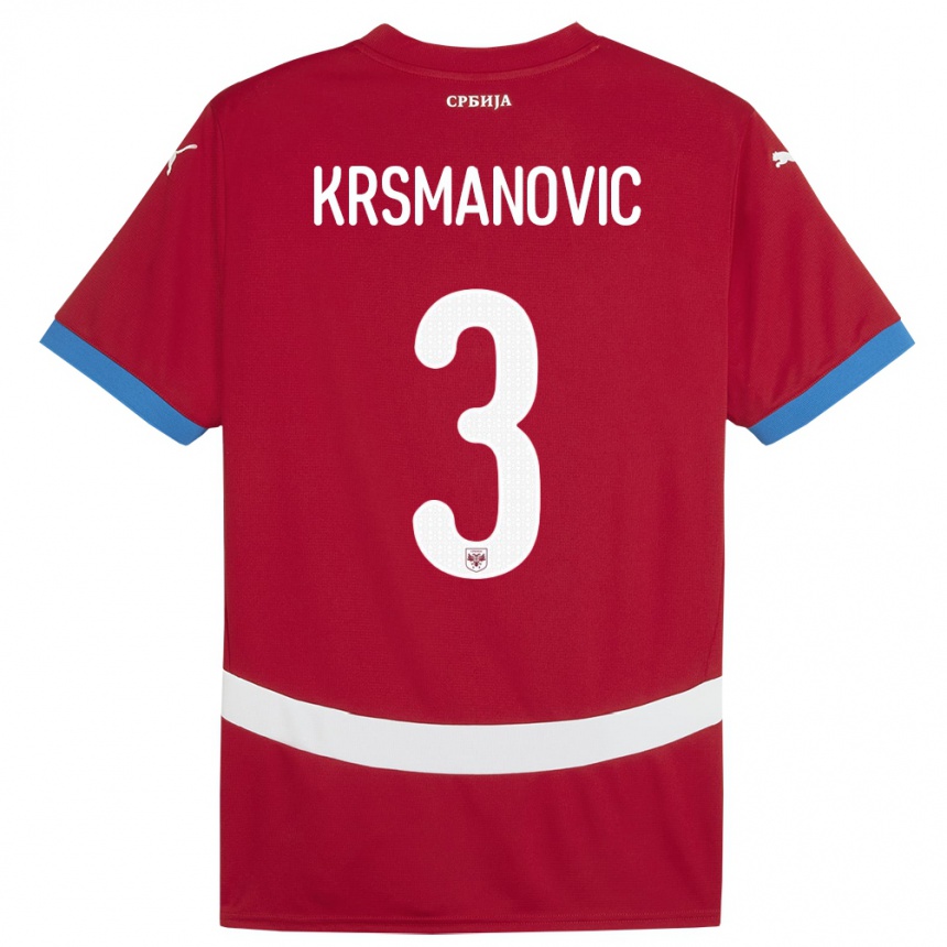 Kids Football Serbia Nemanja Krsmanovic #3 Red Home Jersey 24-26 T-Shirt Uk