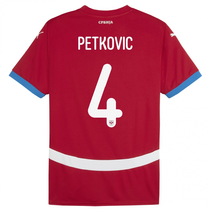 Kids Football Serbia Nikola Petkovic #4 Red Home Jersey 24-26 T-Shirt Uk