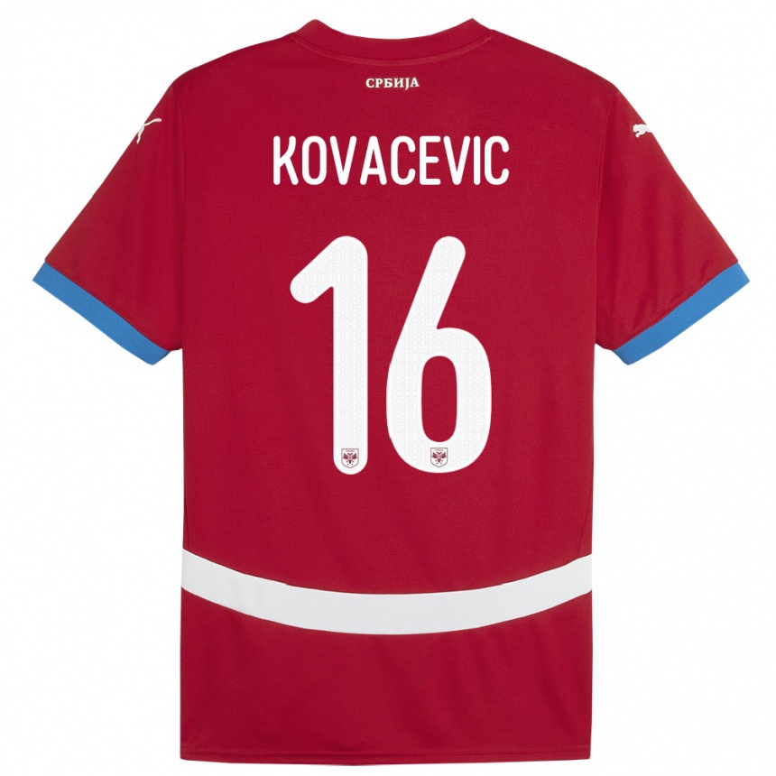 Kids Football Serbia Bojan Kovacevic #16 Red Home Jersey 24-26 T-Shirt Uk