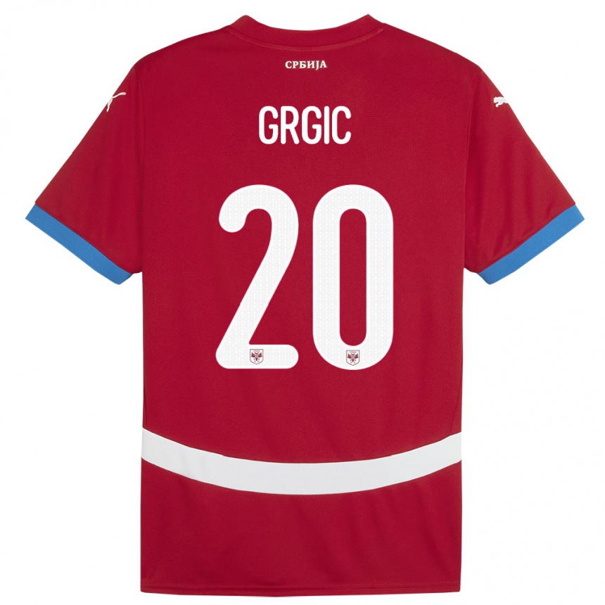 Kids Football Serbia Dario Grgic #20 Red Home Jersey 24-26 T-Shirt Uk