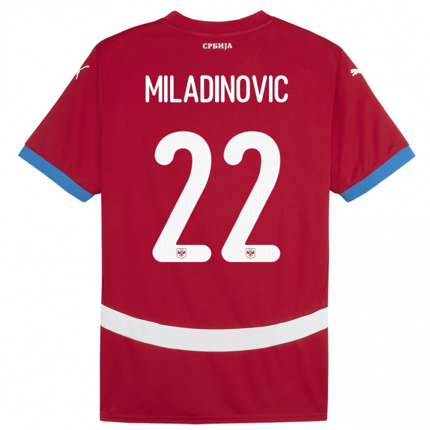 Kids Football Serbia Igor Miladinovic #22 Red Home Jersey 24-26 T-Shirt Uk