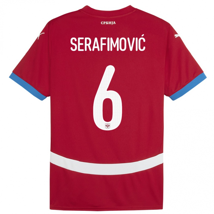 Kids Football Serbia Vojin Serafimovic #6 Red Home Jersey 24-26 T-Shirt Uk