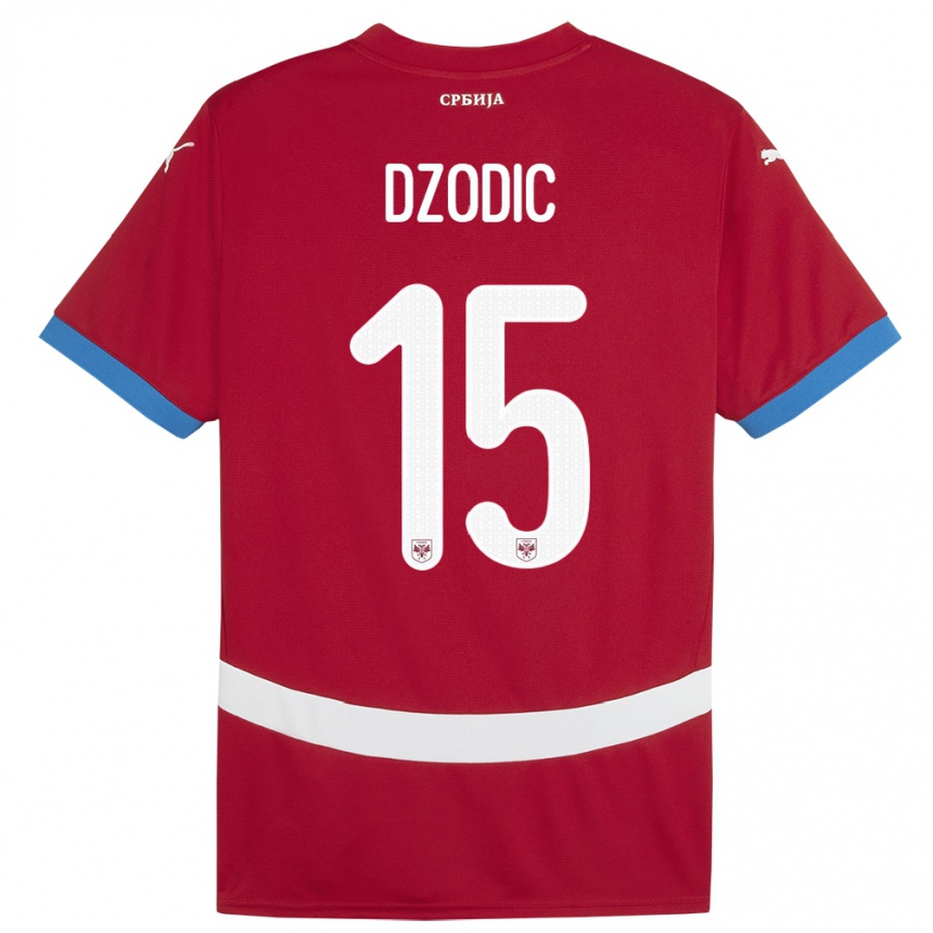 Kids Football Serbia Stefan Dzodic #15 Red Home Jersey 24-26 T-Shirt Uk