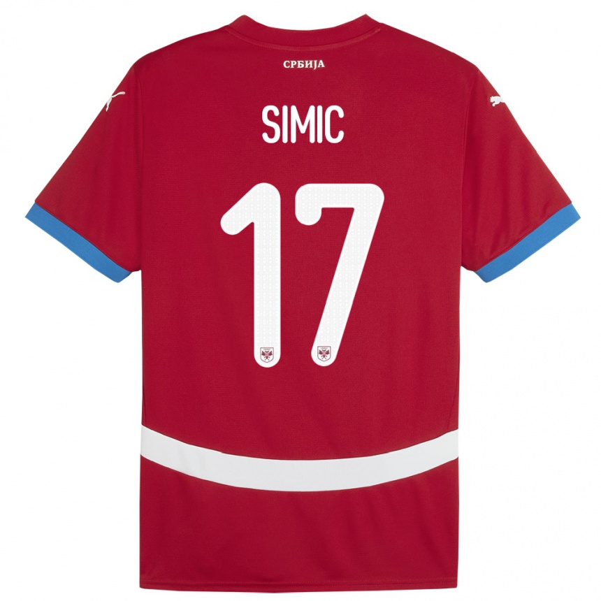 Kids Football Serbia Jan Carlo Simic #17 Red Home Jersey 24-26 T-Shirt Uk