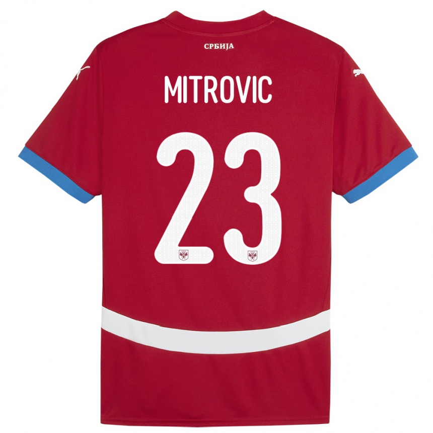 Kids Football Serbia Vuk Mitrovic #23 Red Home Jersey 24-26 T-Shirt Uk