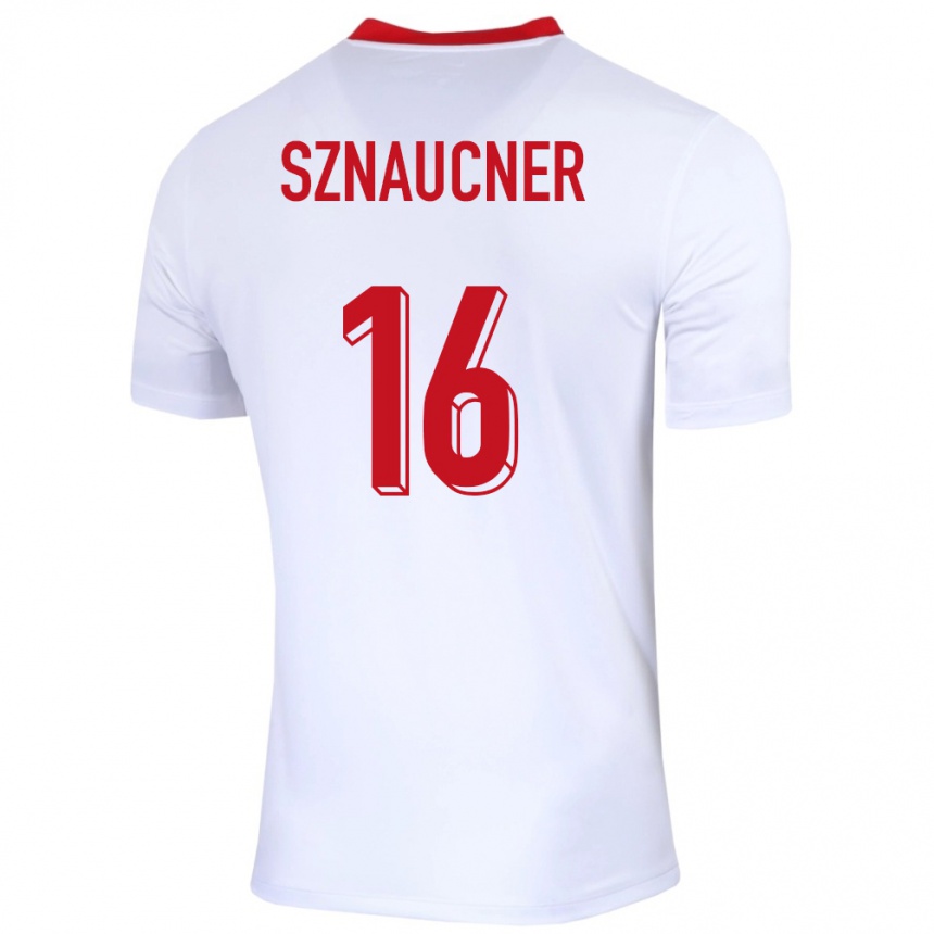 Kids Football Poland Maksymilian Sznaucner #16 White Home Jersey 24-26 T-Shirt Uk