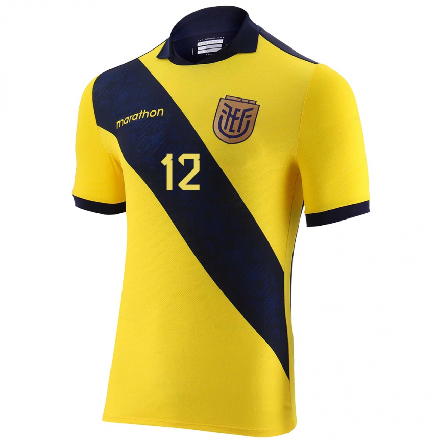 Kids Football Ecuador Ethan Minda #12 Yellow Home Jersey 24-26 T-Shirt Uk