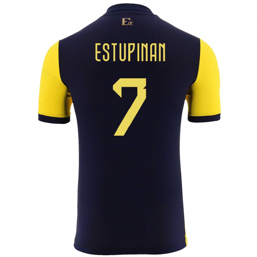 Kids Football Ecuador Pervis Estupinan #7 Yellow Home Jersey 24-26 T-Shirt Uk