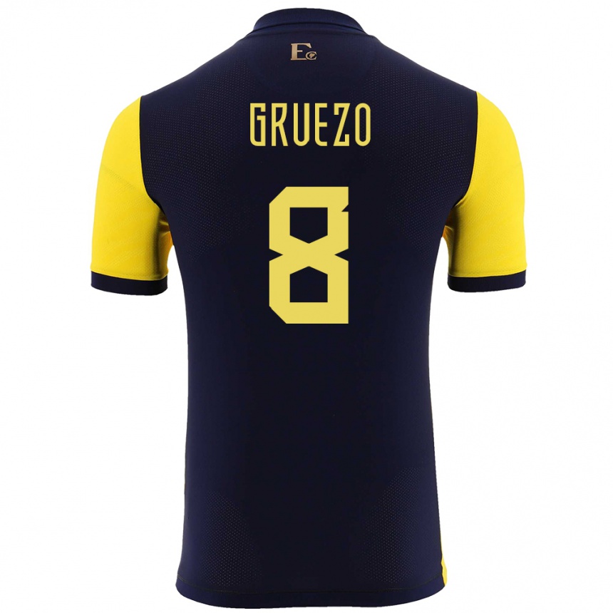 Kids Football Ecuador Carlos Gruezo #8 Yellow Home Jersey 24-26 T-Shirt Uk