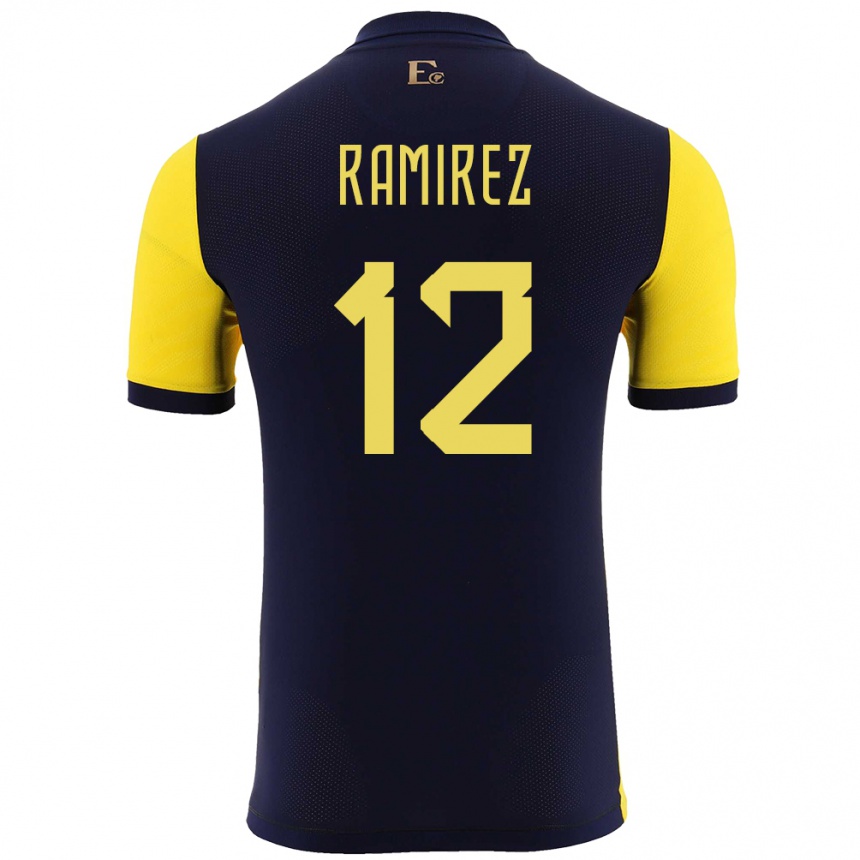 Kids Football Ecuador Moises Ramirez #12 Yellow Home Jersey 24-26 T-Shirt Uk