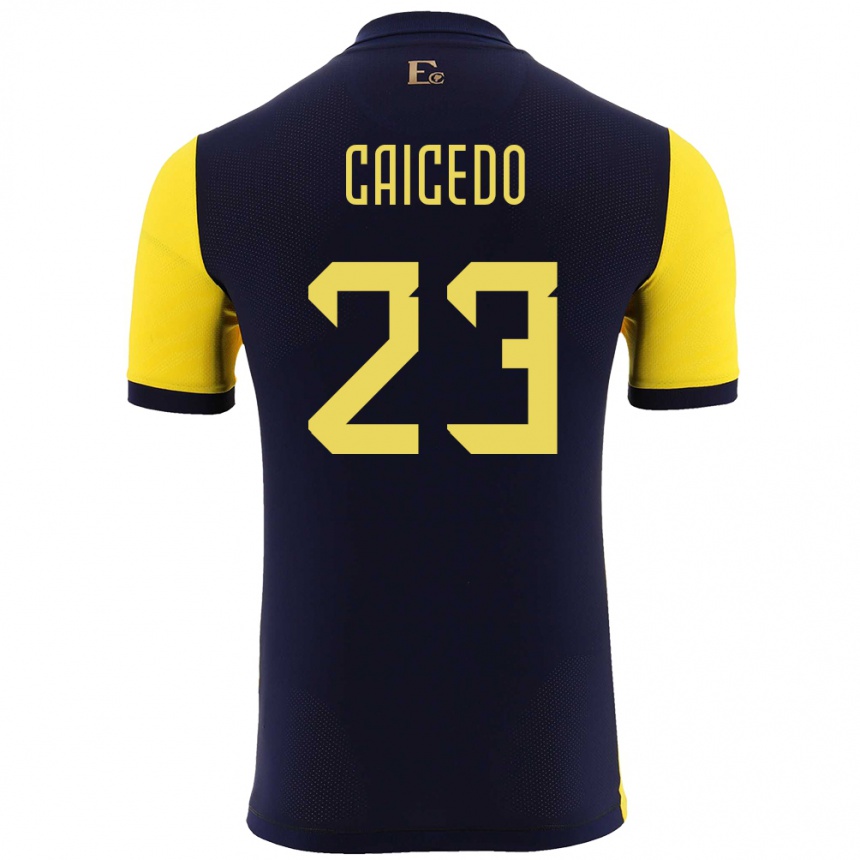 Kids Football Ecuador Moises Caicedo #23 Yellow Home Jersey 24-26 T-Shirt Uk