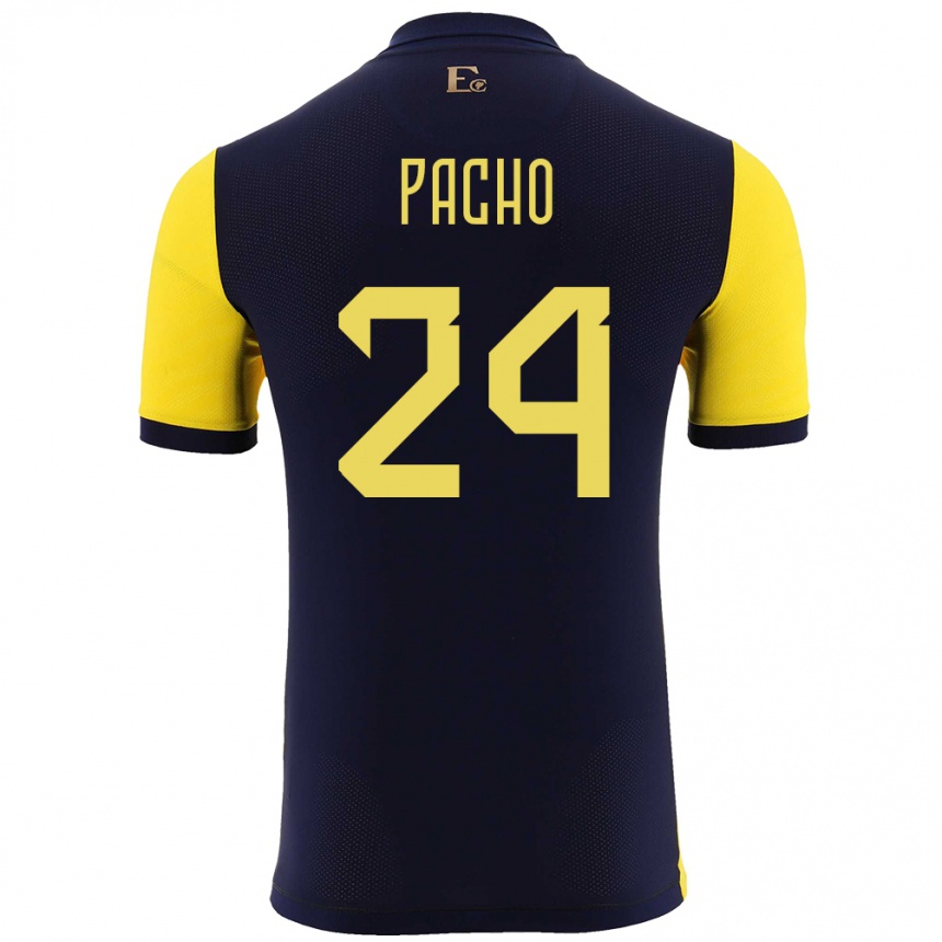 Kids Football Ecuador William Pacho #24 Yellow Home Jersey 24-26 T-Shirt Uk