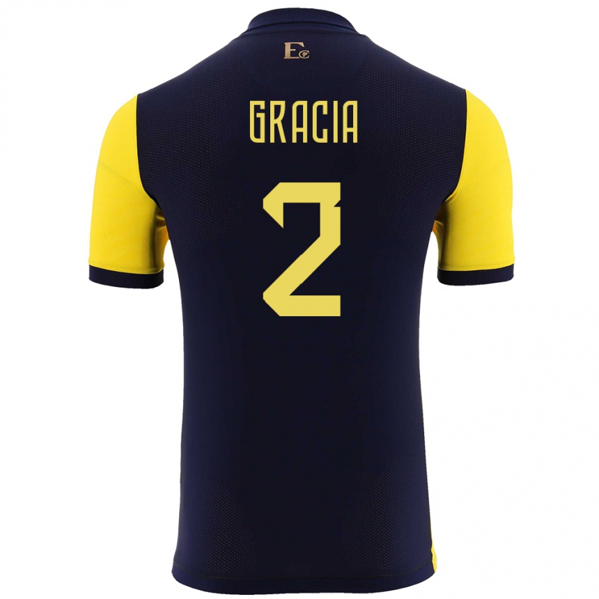 Kids Football Ecuador Ericka Gracia #2 Yellow Home Jersey 24-26 T-Shirt Uk