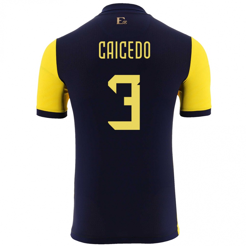 Kids Football Ecuador Jessy Caicedo #3 Yellow Home Jersey 24-26 T-Shirt Uk