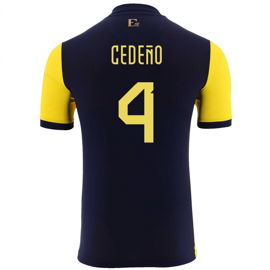 Kids Football Ecuador Stefany Cedeno #4 Yellow Home Jersey 24-26 T-Shirt Uk