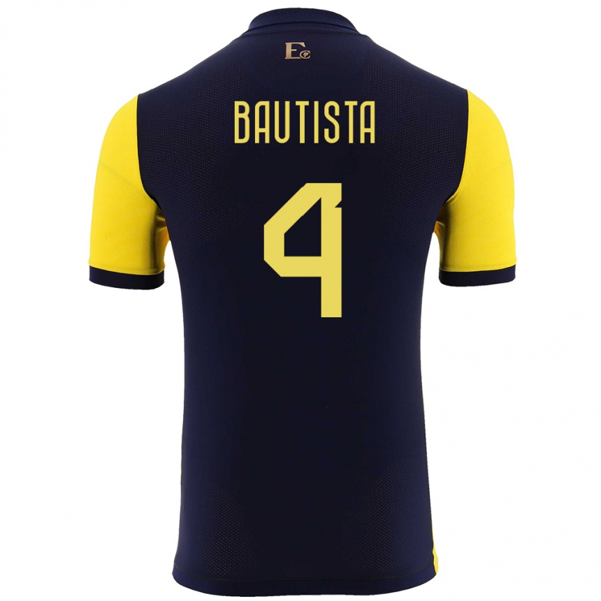 Kids Football Ecuador Davis Bautista #4 Yellow Home Jersey 24-26 T-Shirt Uk