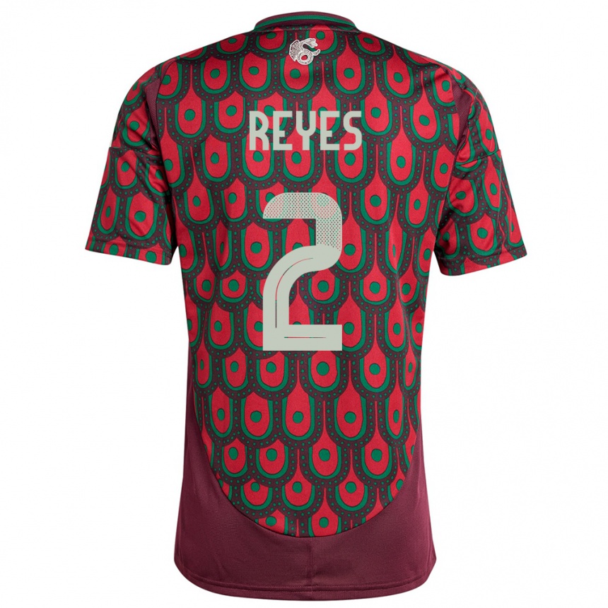 Kids Football Mexico Luis Reyes #2 Maroon Home Jersey 24-26 T-Shirt Uk