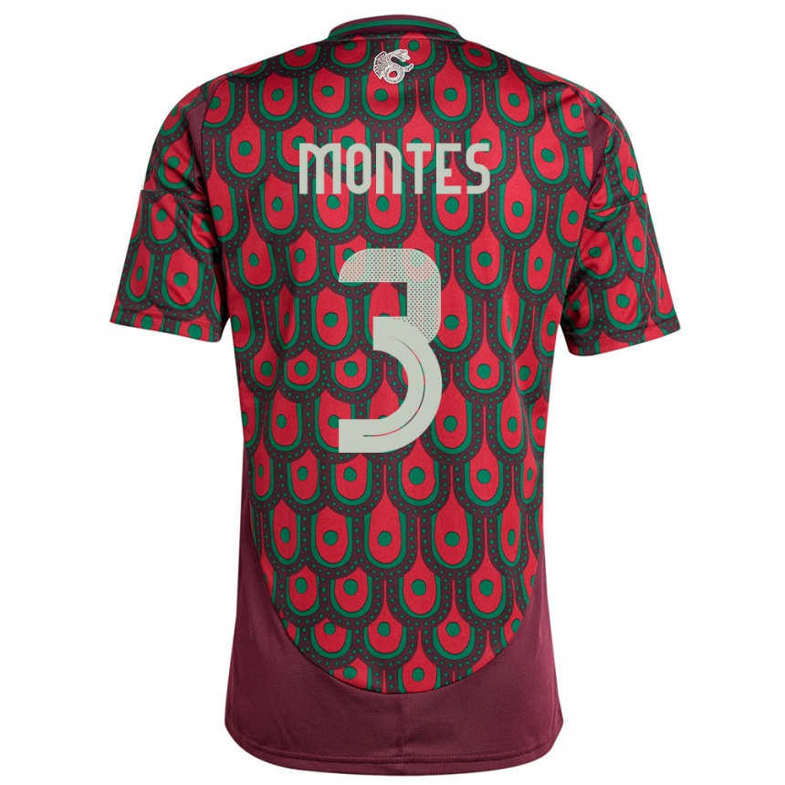 Kids Football Mexico Cesar Montes #3 Maroon Home Jersey 24-26 T-Shirt Uk