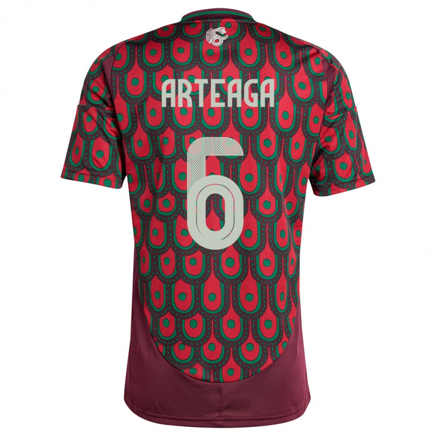 Kids Football Mexico Gerardo Arteaga #6 Maroon Home Jersey 24-26 T-Shirt Uk