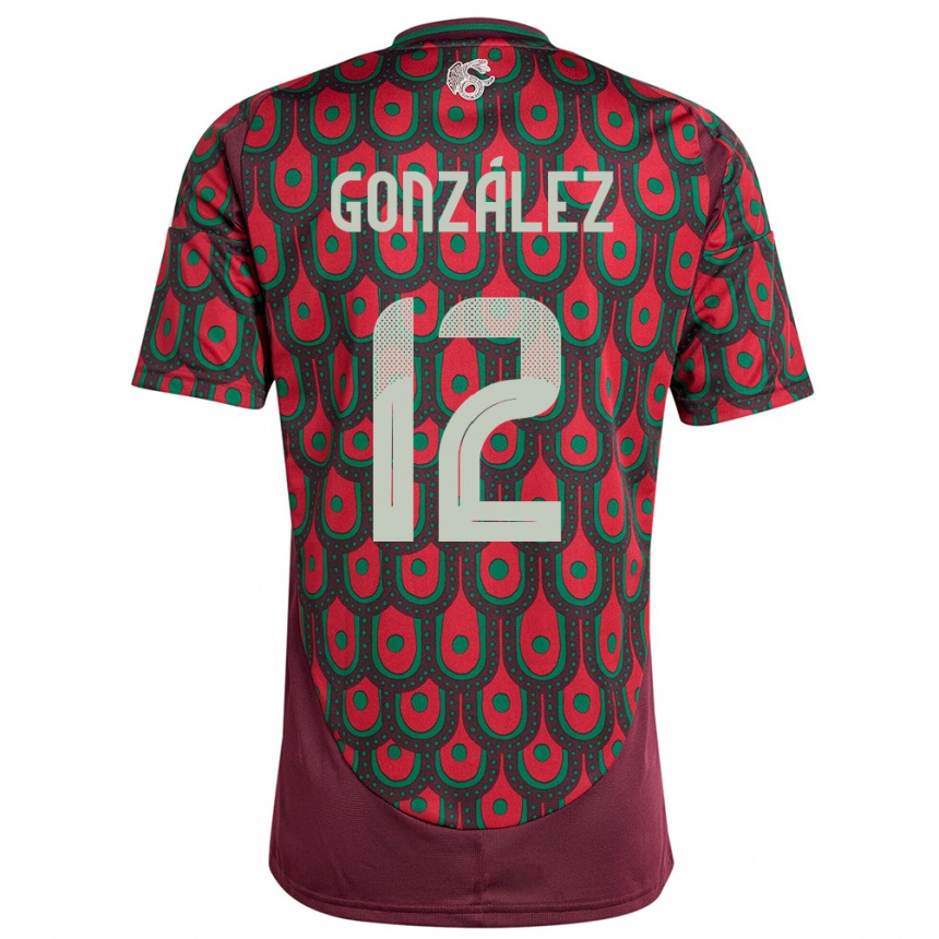 Kids Football Mexico Itzel Gonzalez #12 Maroon Home Jersey 24-26 T-Shirt Uk