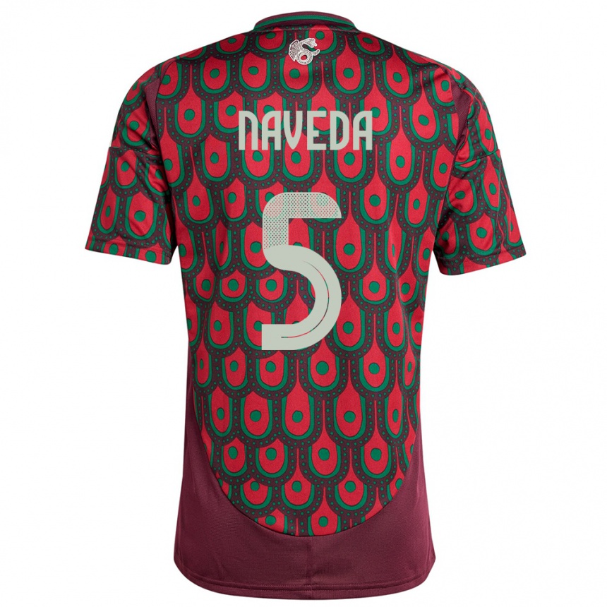 Kids Football Mexico Santiago Naveda #5 Maroon Home Jersey 24-26 T-Shirt Uk