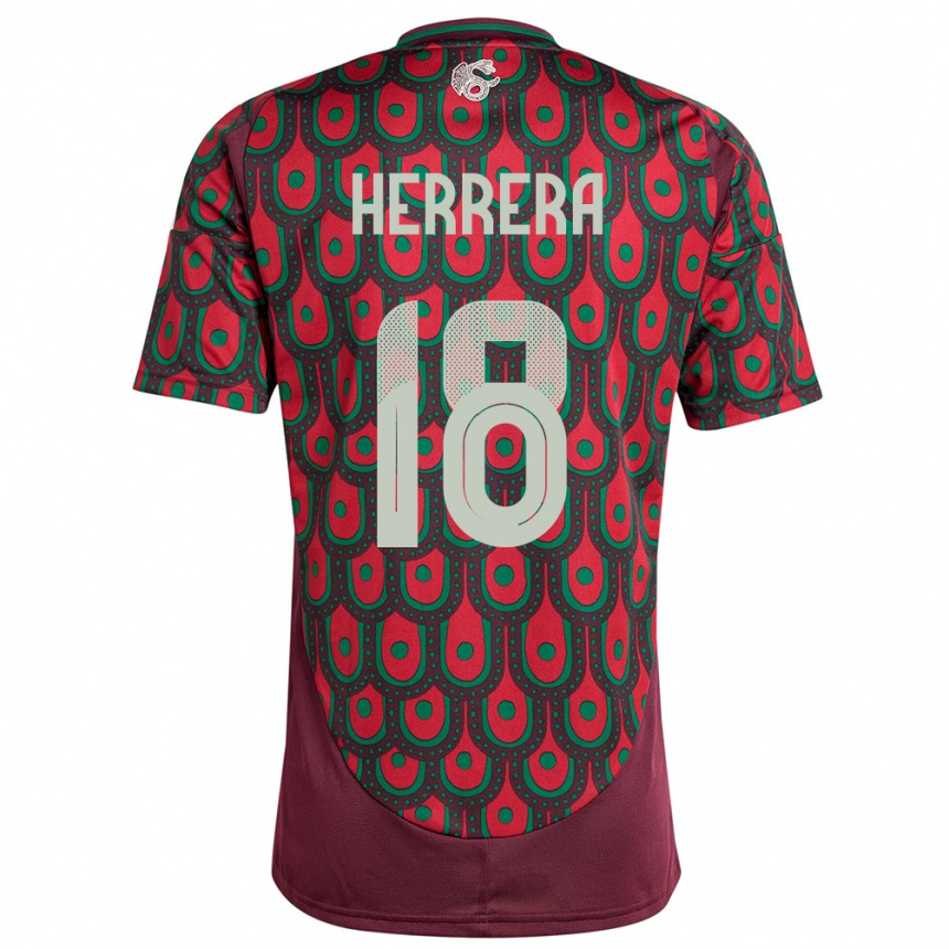 Kids Football Mexico Ozziel Herrera #18 Maroon Home Jersey 24-26 T-Shirt Uk