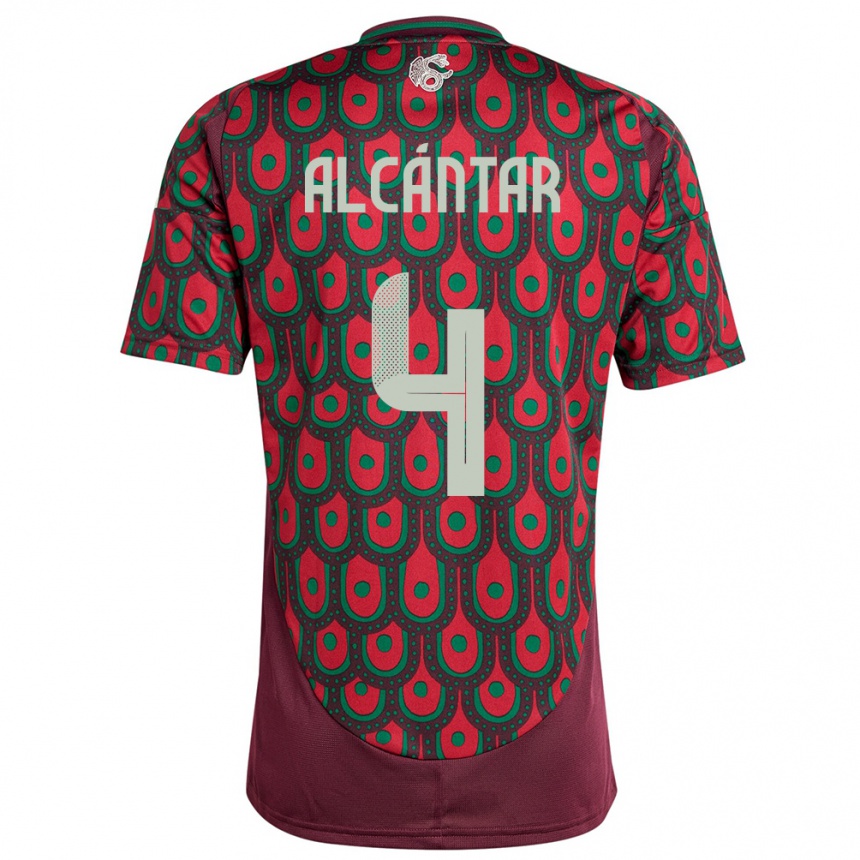 Kids Football Mexico Jesus Alcantar #4 Maroon Home Jersey 24-26 T-Shirt Uk