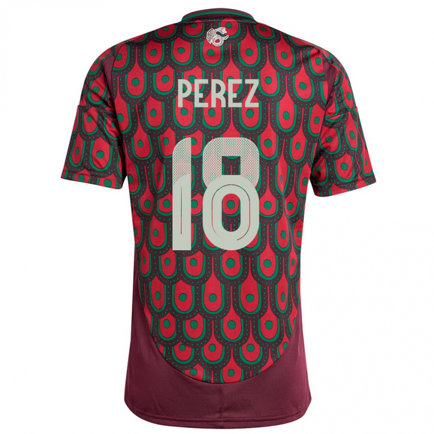 Kids Football Mexico Jonathan Perez #18 Maroon Home Jersey 24-26 T-Shirt Uk