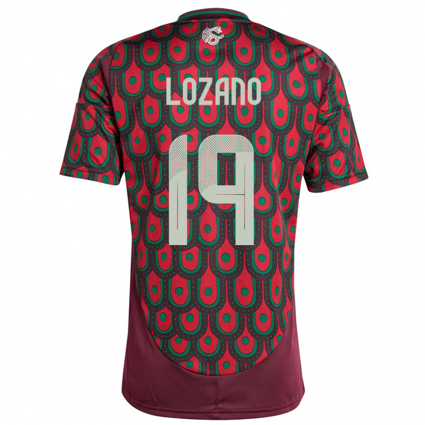 Kids Football Mexico Esteban Lozano #19 Maroon Home Jersey 24-26 T-Shirt Uk