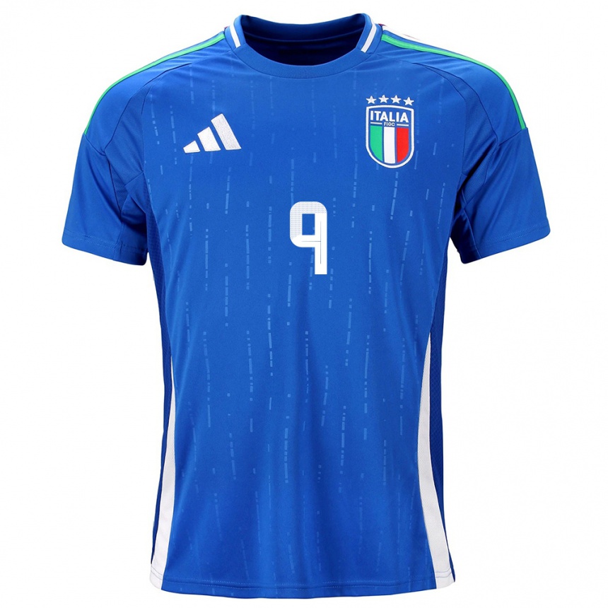 Kids Football Italy Gianluca Scamacca #9 Blue Home Jersey 24-26 T-Shirt Uk