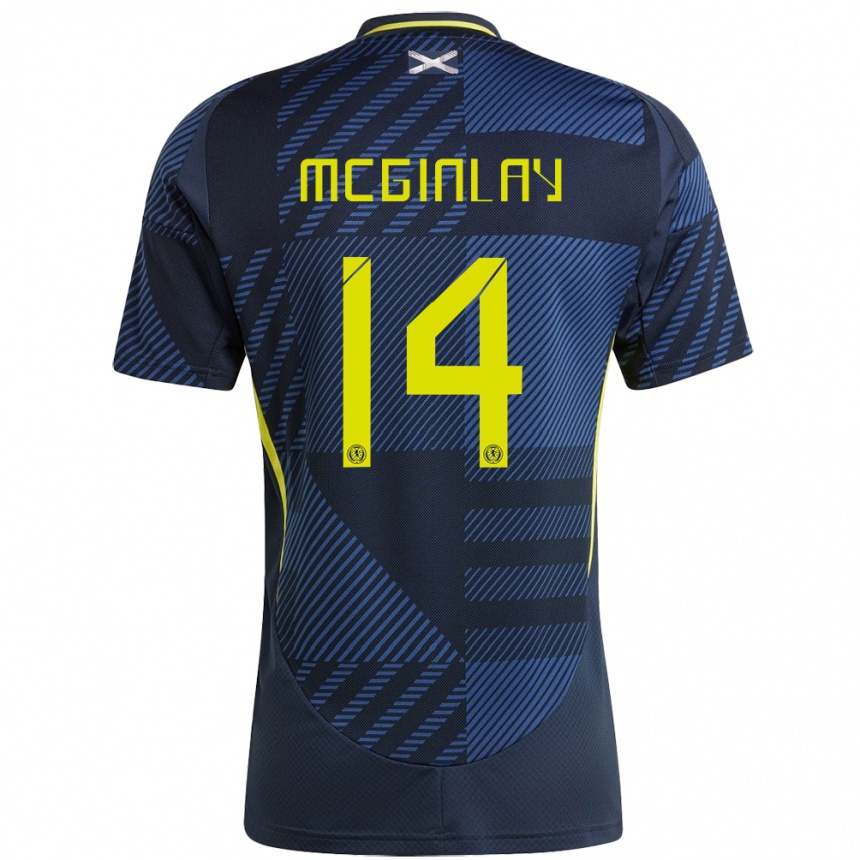 Kids Football Scotland Aiden Mcginlay #14 Dark Blue Home Jersey 24-26 T-Shirt Uk