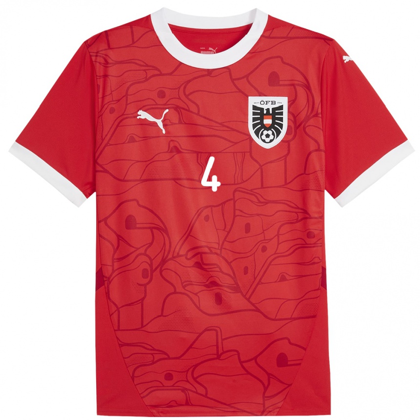 Kids Football Austria Celina Degen #4 Red Home Jersey 24-26 T-Shirt Uk