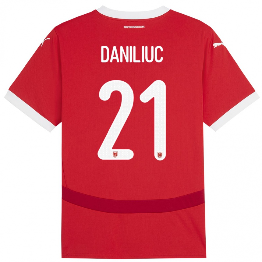 Kids Football Austria Flavius Daniliuc #21 Red Home Jersey 24-26 T-Shirt Uk