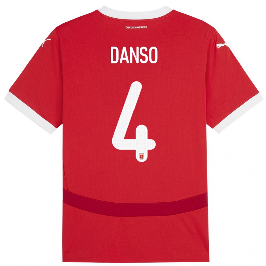 Kids Football Austria Kevin Danso #4 Red Home Jersey 24-26 T-Shirt Uk