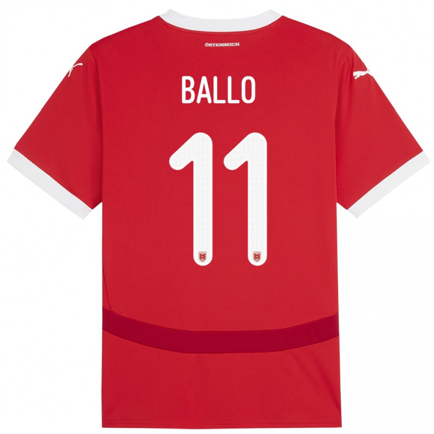 Kids Football Austria Thierno Ballo #11 Red Home Jersey 24-26 T-Shirt Uk