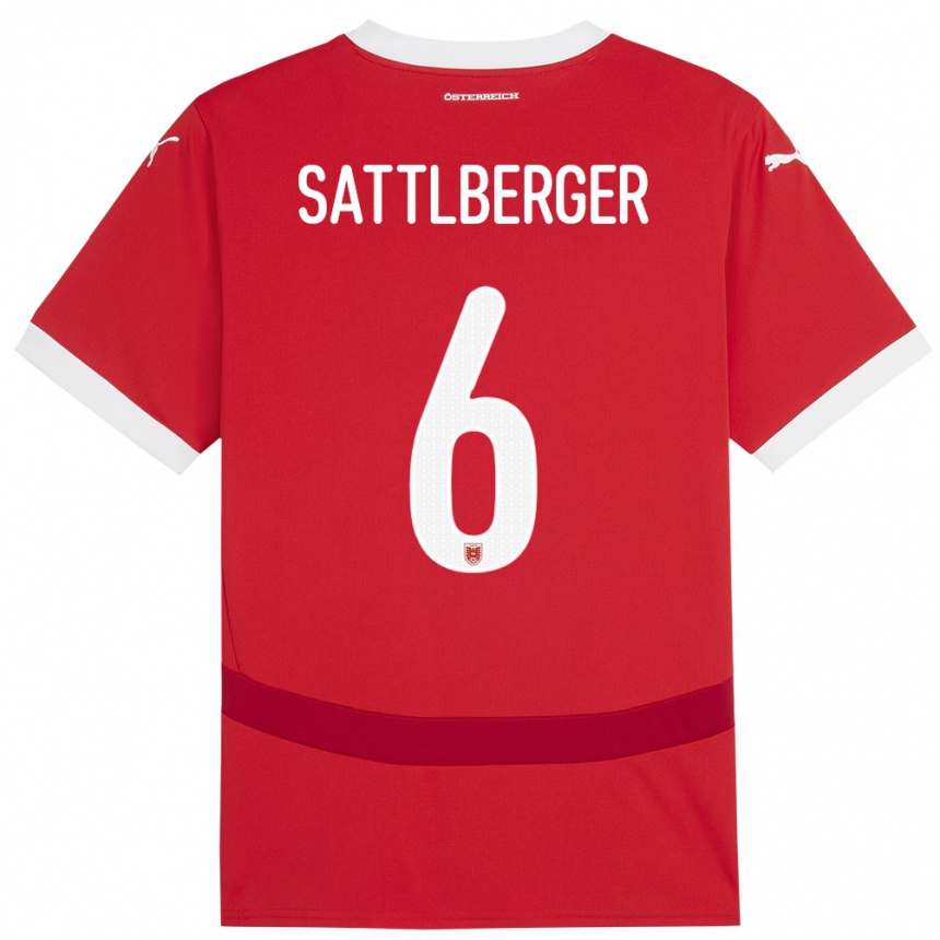 Kids Football Austria Nikolas Sattlberger #6 Red Home Jersey 24-26 T-Shirt Uk