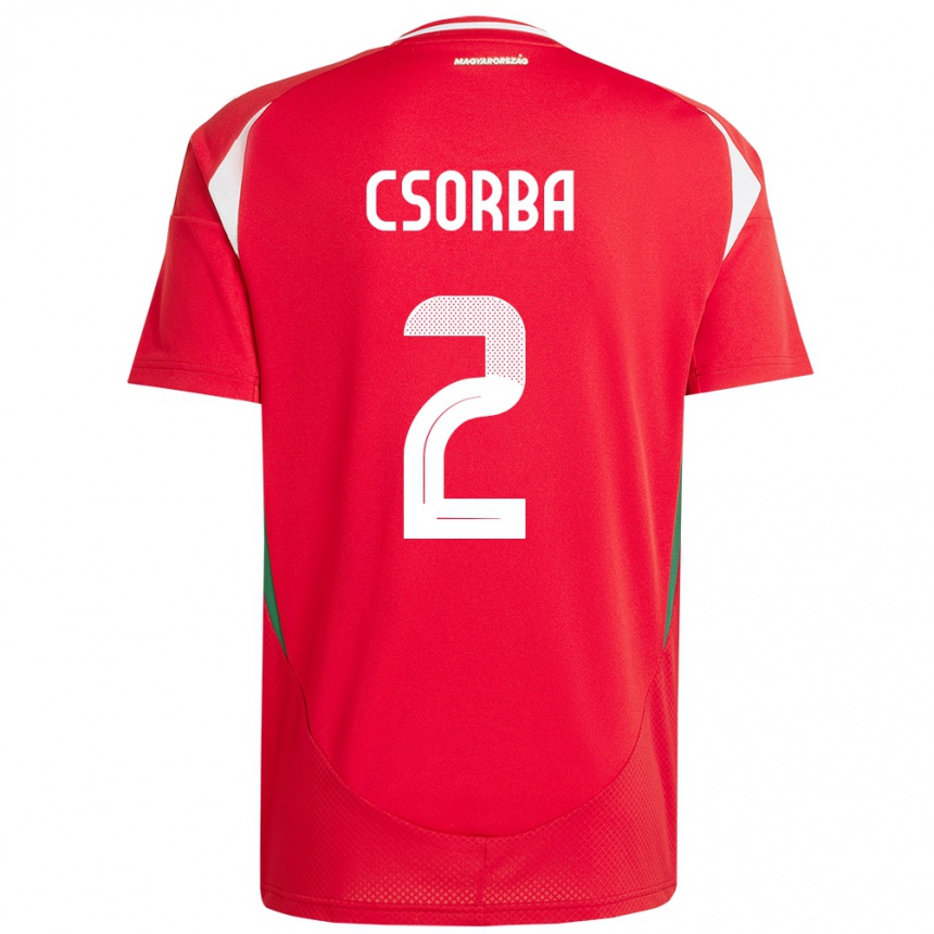 Kids Football Hungary Dominik Csorba #2 Red Home Jersey 24-26 T-Shirt Uk