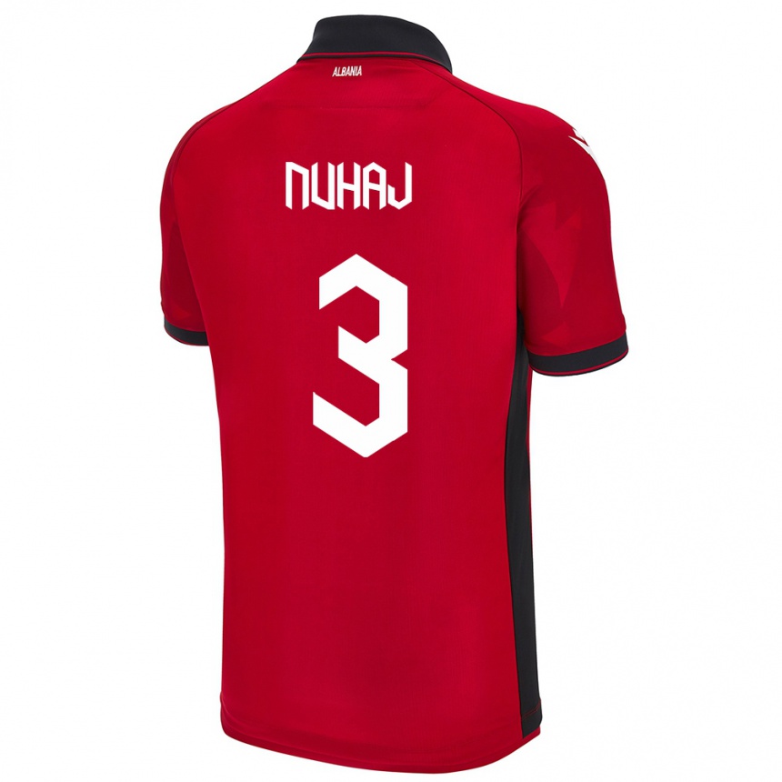 Kids Football Albania Fabjano Nuhaj #3 Red Home Jersey 24-26 T-Shirt Uk