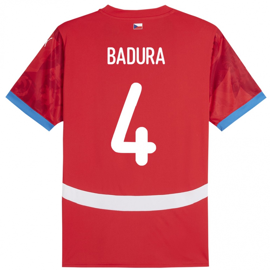 Kids Football Czech Republic Vitezslav Badura #4 Red Home Jersey 24-26 T-Shirt Uk