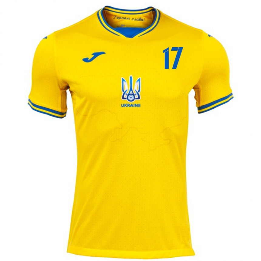 Kids Football Ukraine Denys Shostak #17 Yellow Home Jersey 24-26 T-Shirt Uk