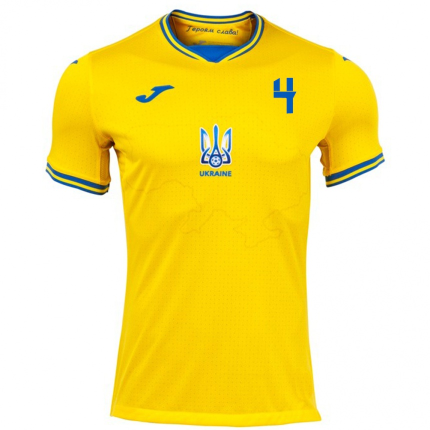 Kids Football Ukraine Maksym Taloverov #4 Yellow Home Jersey 24-26 T-Shirt Uk