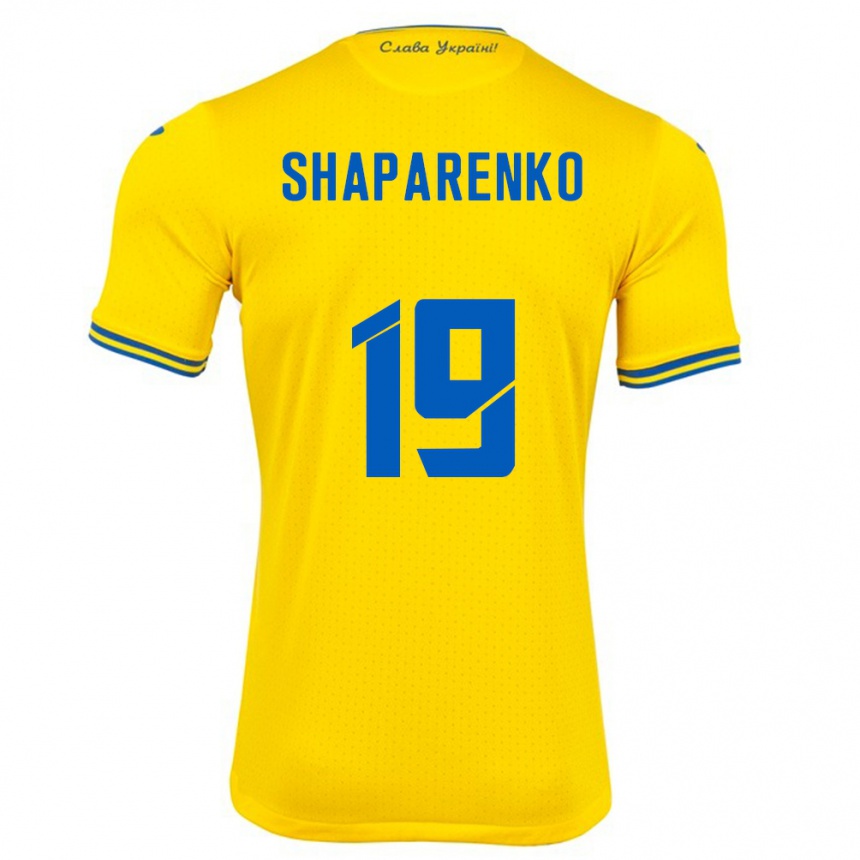 Kids Football Ukraine Mykola Shaparenko #19 Yellow Home Jersey 24-26 T-Shirt Uk